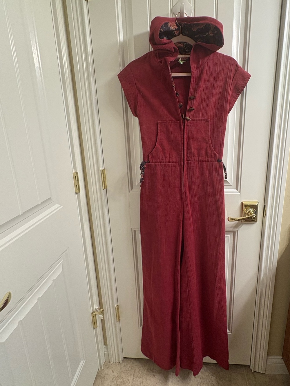 Cal Togs Vintage 70’s Wide Leg Hooded Jumpsuit Size 7 Charlie’s Angels Maroon